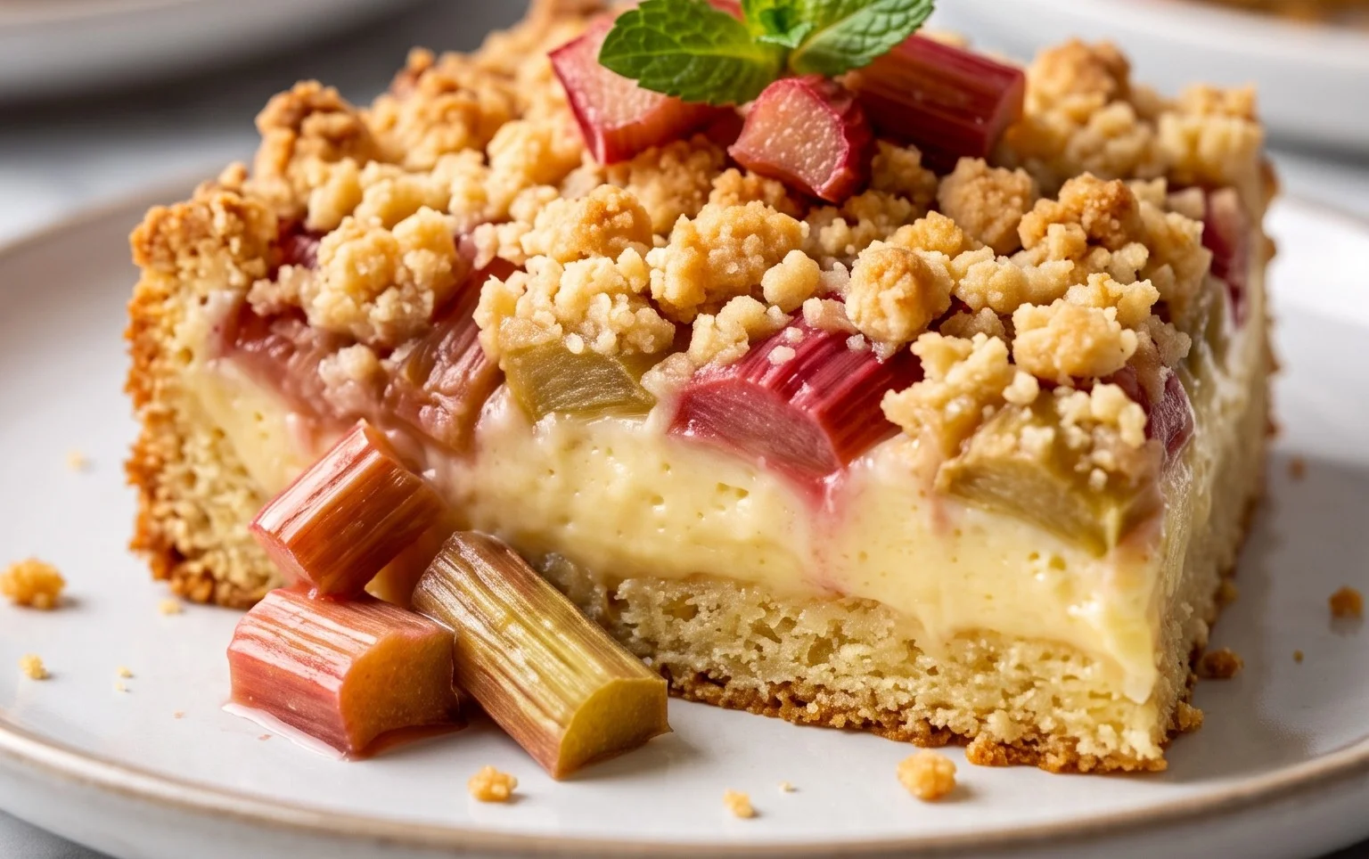 Rhabarberkuchen mit Pudding und Streuseln – wie von Oma