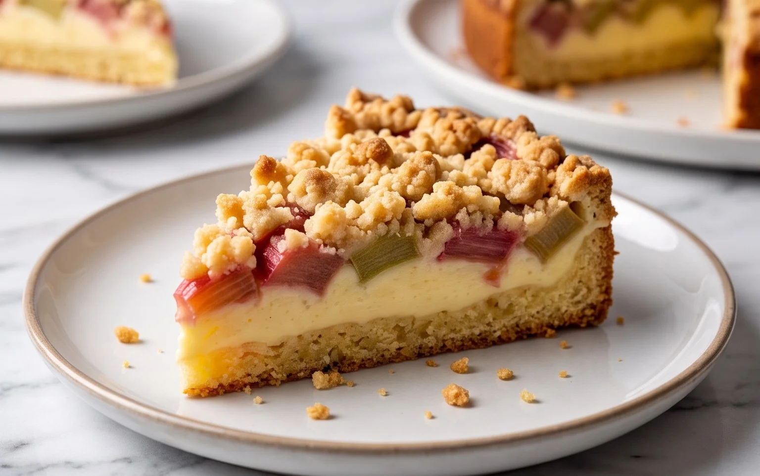 Omas Rhabarberkuchen mit Pudding & Streuseln